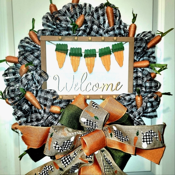 Hand Crafted Other - Spring Welcome Wreath Wood Jute Burlap Farmhouse Western Country